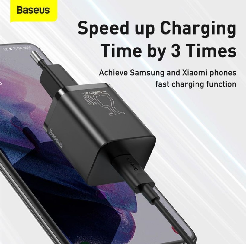 Baseus Charger 25W Super Si Quick Adapter 1C EU Sets Black With Type-C ...